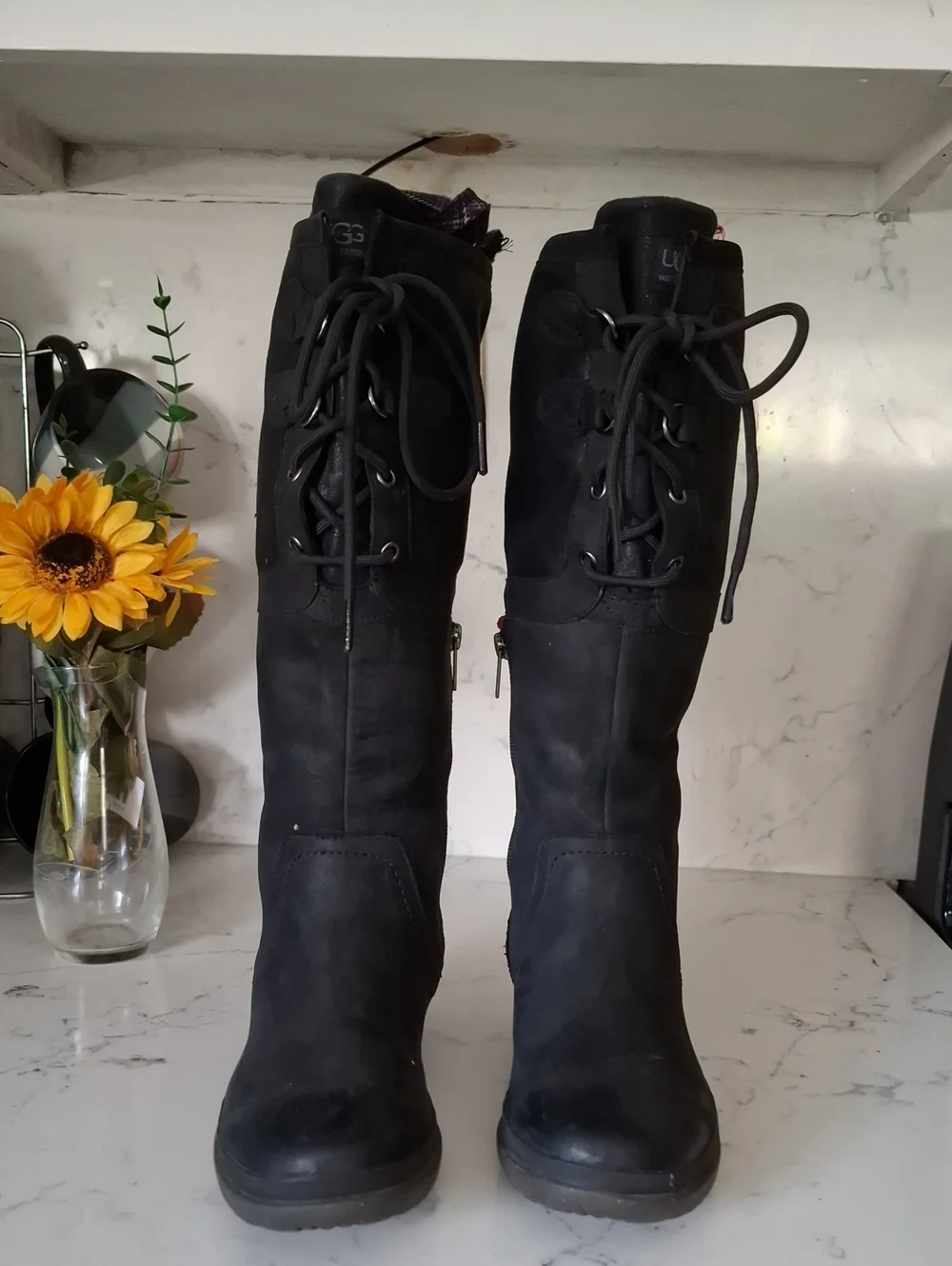 Ugg Waterproof Black Women's Lace-Back Tall Riding Boots